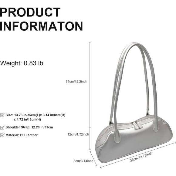 Women’s Silver PU Leather Y2K Shoulder Bag Trendy Fashion Work Travel Bag - Picture 3 of 7